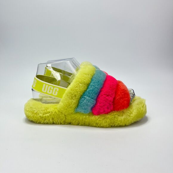UGG Fluff Yeah Green Multicolor Slide Slip On Slippers 1116570K Youth Size 4 - Picture 1 of 10